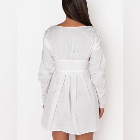 Akira stick with me mini dress, white mini shirt dress with lace up waist design - Picture 5 of 10